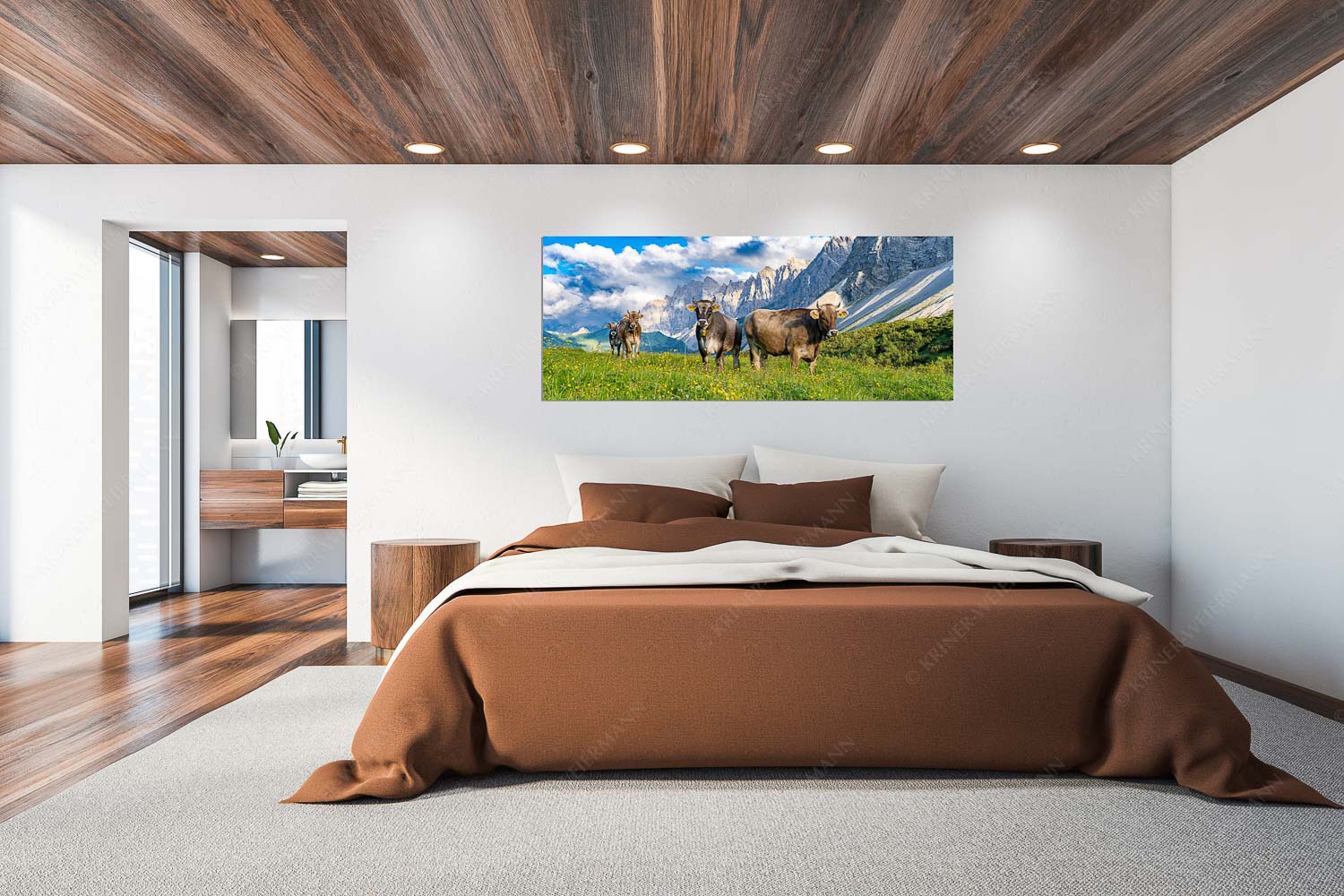 Hochalm II – Größe ca. 200x80cm, Seitenverhältnis 2,5:1 — Junge Kühe mit Laliderer im Karwendel Jungvieh am Hochalmsattel im Karwendel mit Lalidererwand im Hintergrund - Hochalm II - Größe ca. 200x80cm, Seitenverhältnis 2,5:1 - Junge Kühe mit Laliderer im Karwendel - weitere Infos unter https://www.kriner-weiermann.de