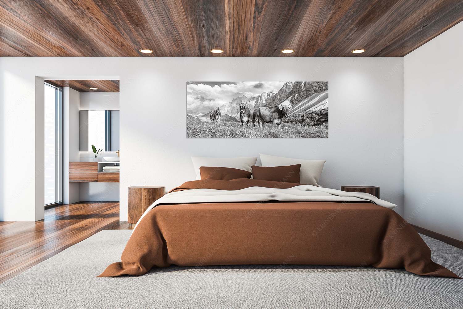 Hochalm II – Größe ca. 200x80cm, Seitenverhältnis 2,5:1 — Junge Kühe mit Laliderer im Karwendel Jungvieh am Hochalmsattel im Karwendel mit Lalidererwand im Hintergrund - Hochalm II - Größe ca. 200x80cm, Seitenverhältnis 2,5:1 - Junge Kühe mit Laliderer im Karwendel - weitere Infos unter https://www.kriner-weiermann.de