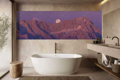 Untergehender Mond über dem Höllental mit Zugspitze und Jubiläumsgrat - Höllental - Größe ca. 300x100cm, Seitenverhältnis 3:1 - Vollmond an der Zugspitze - weitere Infos unter https://www.kriner-weiermann.de