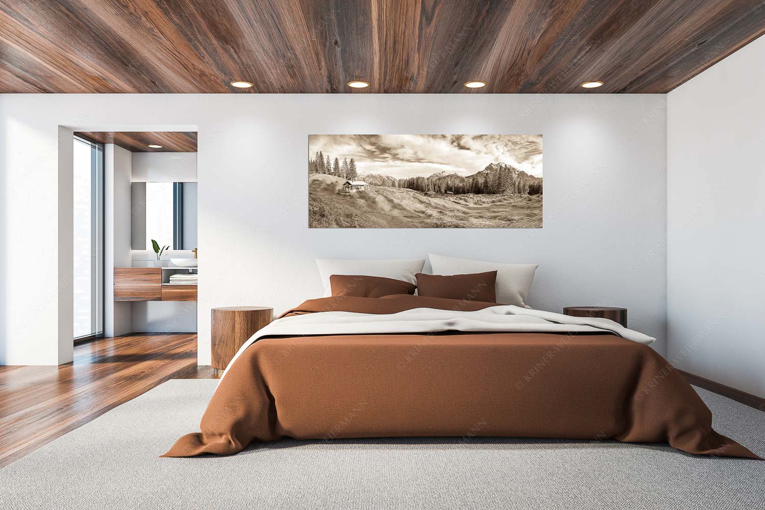Idylischer Ausblick – Größe ca. 200x80cm, Seitenverhältnis 2,5:1 — Hütte mit Buckelwiesen Blick über Buckelwiesen zu den Arnspitzen und zum Wetterstein - Idylischer Ausblick - Größe ca. 200x80cm, Seitenverhältnis 2,5:1 - Hütte mit Buckelwiesen - weitere Infos unter https://www.kriner-weiermann.de