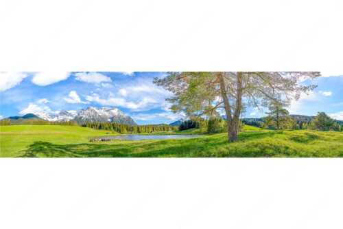 Schafe am Schmalensee mit Blick zum Karwendel - Idylle am See - Seitenverhältnis 4:1 - Schmalensee Schafe und Karwendel - weitere Infos unter https://www.kriner-weiermann.de