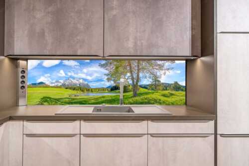 Schafe am Schmalensee mit Blick zum Karwendel - Idylle am See - Größe ca. 200x50cm, Seitenverhältnis ca: 4:1 - Schmalensee Schafe und Karwendel - weitere Infos unter https://www.kriner-weiermann.de