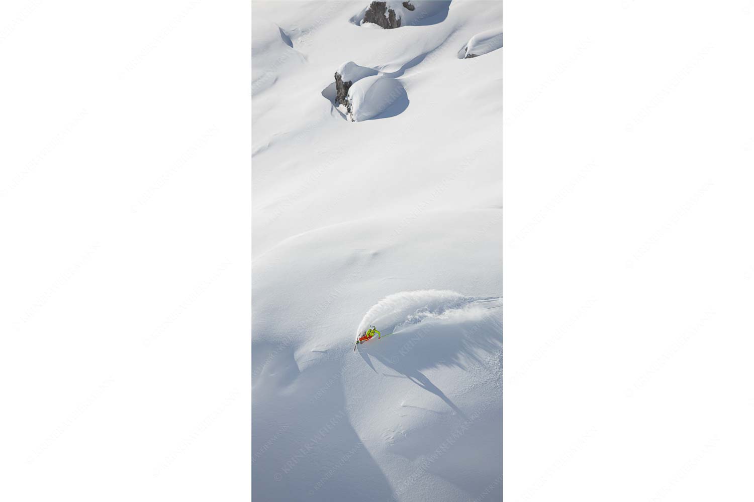 Im Powderhimmel – Seitenverhältnis 1:2 — Freeride Zugspitze Tiefschneeabfahrt im Zugspitzgebiet mit Telemarkski