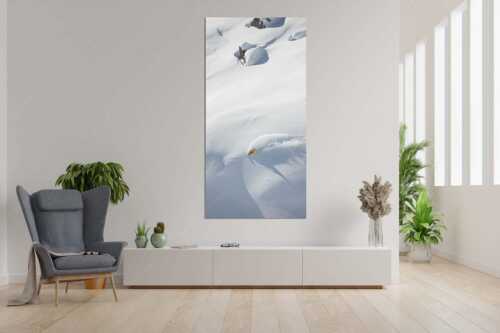 Tiefschneeabfahrt im Zugspitzgebiet mit Telemarkski - Im Powderhimmel - Größe ca. 90x180cm, Seitenverhältnis 1:2 - Freeride Zugspitze - weitere Infos unter https://www.kriner-weiermann.de