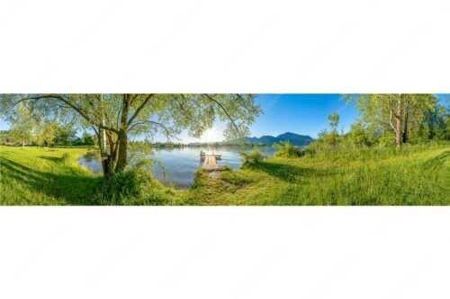 Blick über den Kochelsee in den Sonnenaufgang - Immer wieder geht die Sonne auf - Seitenverhältnis 4:1 - Kochelsee - weitere Infos unter https://www.kriner-weiermann.de