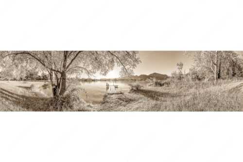 Blick über den Kochelsee in den Sonnenaufgang - Immer wieder geht die Sonne auf - Seitenverhältnis 4:1 - Kochelsee - weitere Infos unter https://www.kriner-weiermann.de