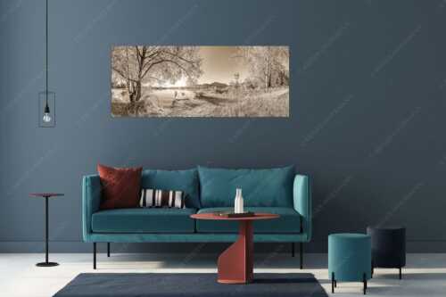 Blick über den Kochelsee in den Sonnenaufgang - Immer wieder geht die Sonne auf - Größe ca. 175x70cm, Seitenverhältnis 2,5:1 - Kochelsee - weitere Infos unter https://www.kriner-weiermann.de