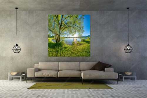 Blick über den Kochelsee in den Sonnenaufgang - Immer wieder geht die Sonne auf - Größe ca. 160x160cm, Seitenverhältnis 1:1 - Kochelsee - weitere Infos unter https://www.kriner-weiermann.de