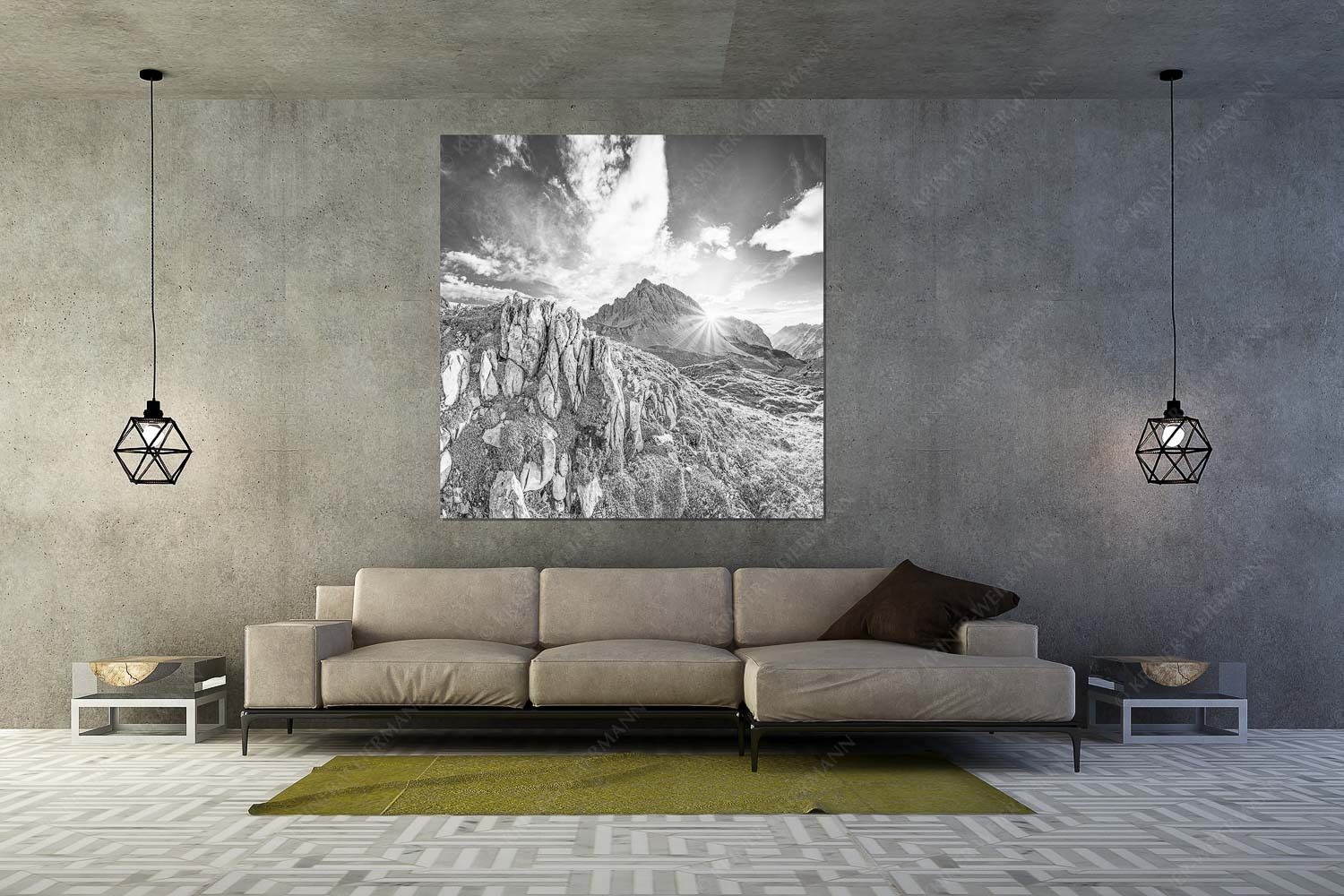 In der Pfeis – Größe ca. 160x160cm, Seitenverhältnis 1:1 — Rumerspitze im Karwendel Sonnenuntergang hinter Rumerspitze im Karwendel - In der Pfeis - Größe ca. 160x160cm, Seitenverhältnis 1:1 - Rumerspitze im Karwendel - weitere Infos unter https://www.kriner-weiermann.de