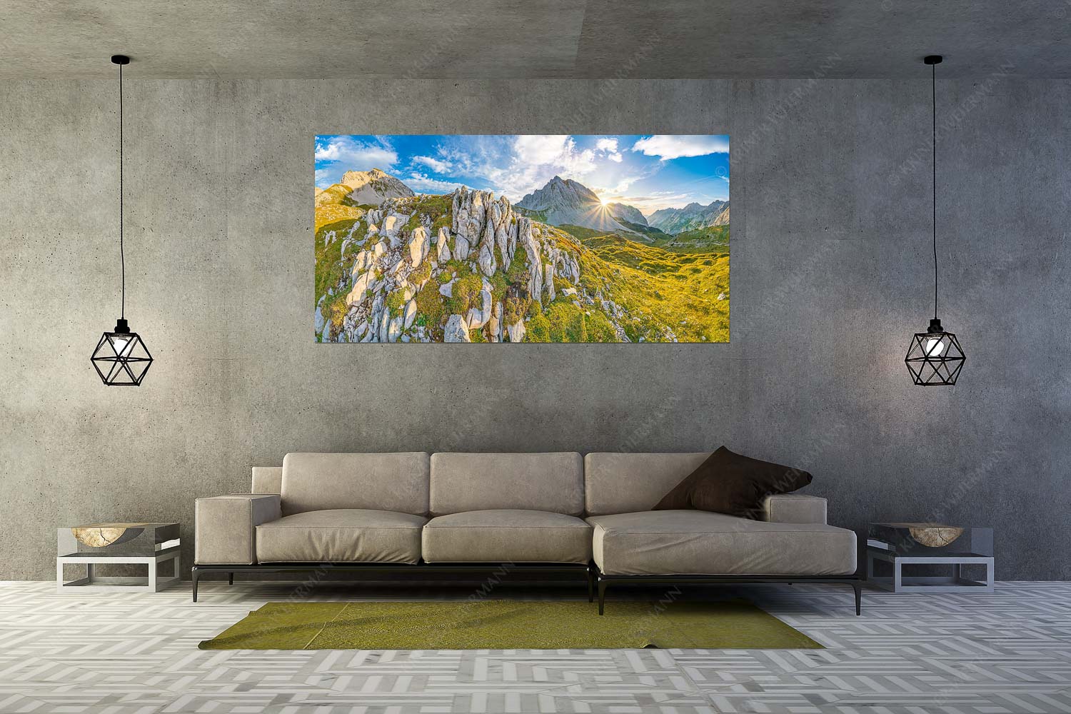 In der Pfeis – Größe ca. 200x100cm, Seitenverhältnis 2:1 — Rumerspitze im Karwendel Sonnenuntergang hinter Rumerspitze im Karwendel - In der Pfeis - Größe ca. 200x100cm, Seitenverhältnis 2:1 - Rumerspitze im Karwendel - weitere Infos unter https://www.kriner-weiermann.de