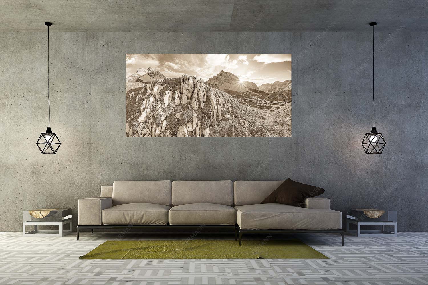 In der Pfeis – Größe ca. 200x100cm, Seitenverhältnis 2:1 — Rumerspitze im Karwendel Sonnenuntergang hinter Rumerspitze im Karwendel - In der Pfeis - Größe ca. 200x100cm, Seitenverhältnis 2:1 - Rumerspitze im Karwendel - weitere Infos unter https://www.kriner-weiermann.de