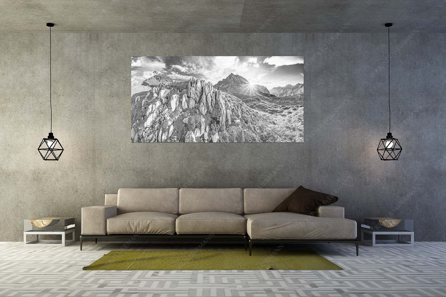 Sonnenuntergang hinter Rumerspitze im Karwendel - In der Pfeis - Größe ca. 200x100cm, Seitenverhältnis 2:1 - Rumerspitze im Karwendel - weitere Infos unter https://www.kriner-weiermann.de