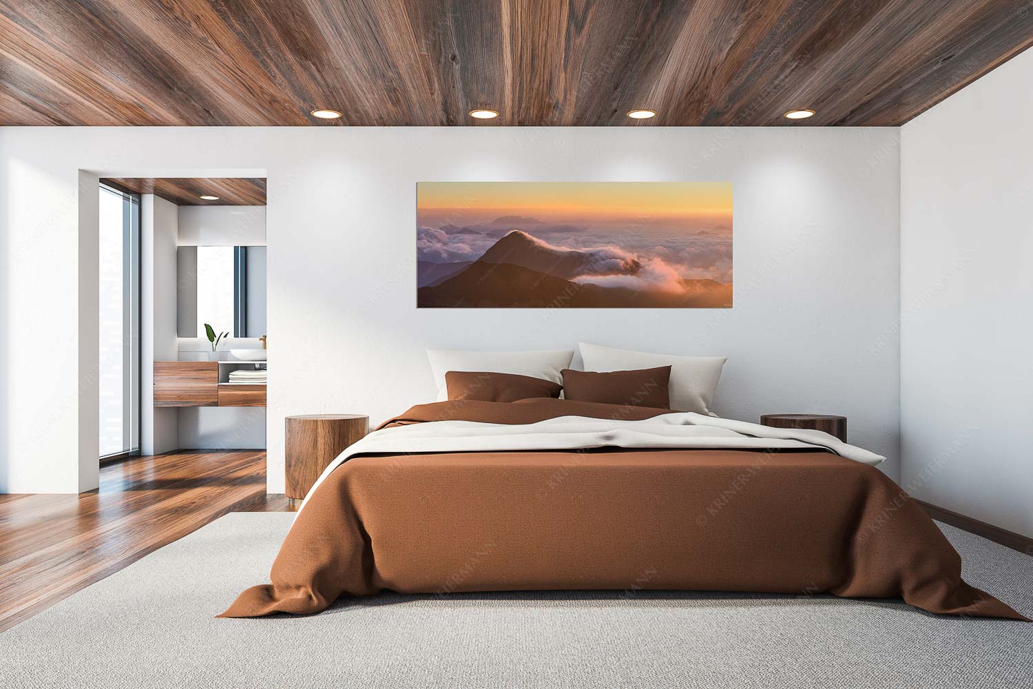 Nebelreissen am Simetsberg mit Benediktenwand im Hintergrund - Größe ca. 200x80cm, Seitenverhältnis 2,5:1 - Morgenstimmung am Simetsberg - weitere Infos unter https://www.kriner-weiermann.de