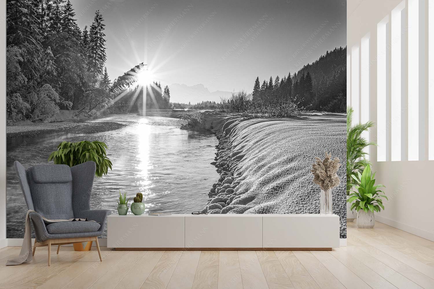 Isarreggae – Größe ca. 300x200cm, Seitenverhältnis 3:2 — Isar im Sonnenuntergang Sonnenuntergang an der Isar mit Zugspitze im Hintergrund - Isarreggae - Größe ca. 300x200cm, Seitenverhältnis 3:2 - Isar im Sonnenuntergang - weitere Infos unter https://www.kriner-weiermann.de