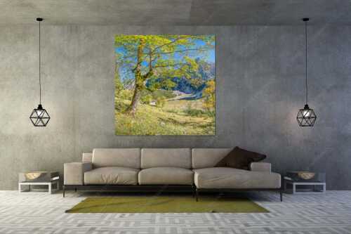 Letzte Sonne im Oberreintal im Wetterstein - Keiner mehr da! - Wandbild - Größe ca. 160x160cm, Seitenverhältnis 1:1 - Herbst Ahorn mit Oberreintalhütte - weitere Infos unter https://www.kriner-weiermann.de