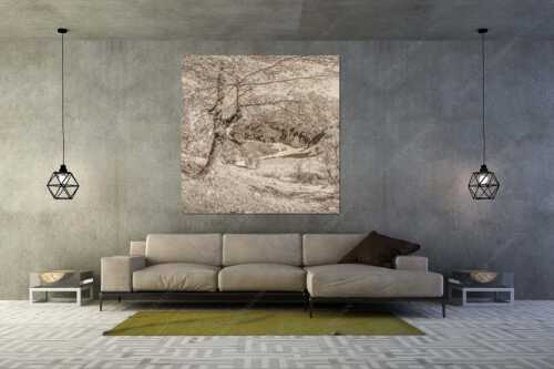 Letzte Sonne im Oberreintal im Wetterstein - Keiner mehr da! - Wandbild - Größe ca. 160x160cm, Seitenverhältnis 1:1 - Herbst Ahorn mit Oberreintalhütte - weitere Infos unter https://www.kriner-weiermann.de