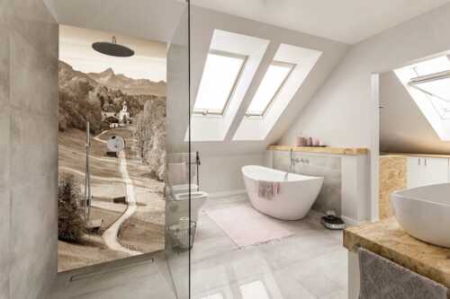 Blick über Kirche St. Anna in Wamberg zum Waxenstein - Kircherl - Größe ca. 110x220cm, Seitenverhältnis 1:2 - Wamberg mit Daniel - weitere Infos unter https://www.kriner-weiermann.de