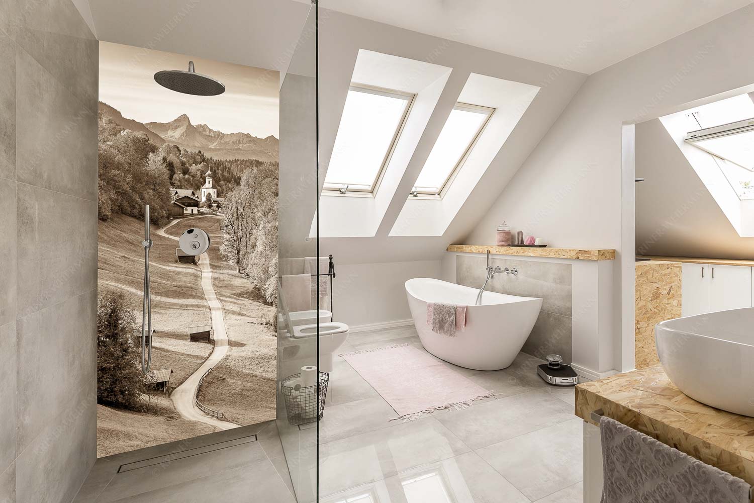 Blick über Kirche St. Anna in Wamberg zum Waxenstein - Kircherl - Größe ca. 110x220cm, Seitenverhältnis 1:2 - Wamberg mit Daniel - weitere Infos unter https://www.kriner-weiermann.de