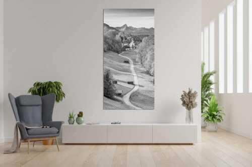 Blick über Kirche St. Anna in Wamberg zum Waxenstein - Kircherl - Größe ca. 90x180cm, Seitenverhältnis 1:2 - Wamberg mit Daniel - weitere Infos unter https://www.kriner-weiermann.de