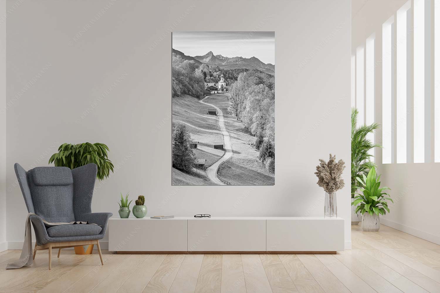 Kircherl – Größe ca. 120x180cm, Seitenverhältnis 2:3 — Wamberg mit Daniel Blick über Kirche St. Anna in Wamberg zum Waxenstein - Kircherl - Größe ca. 120x180cm, Seitenverhältnis 2:3 - Wamberg mit Daniel - weitere Infos unter https://www.kriner-weiermann.de