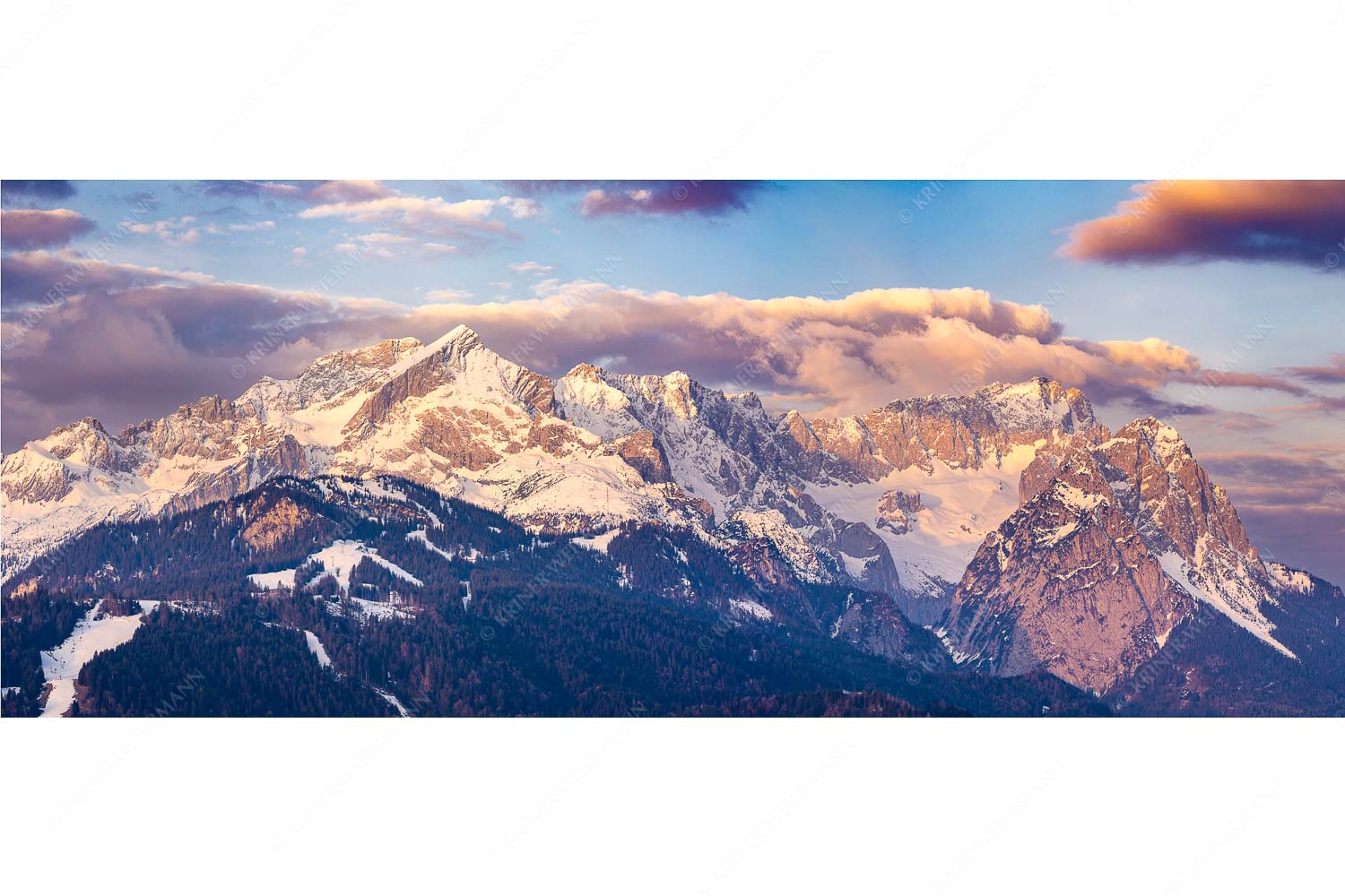 Klassikerkette – Seitenverhältnis 2,5:1 — Alpspitze Zugspitze und Waxenstein Blick auf Zugspitzmassiv mit Alpspitze, Zugspitze und Waxenstein