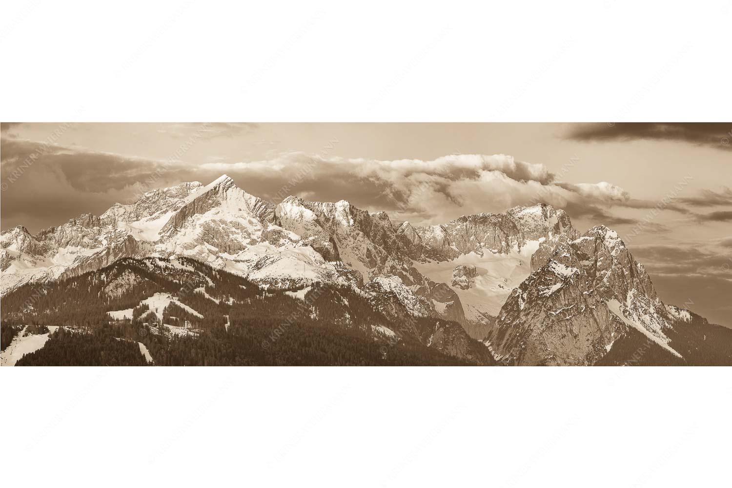 Klassikerkette – Seitenverhältnis 3:1 — Alpspitze Zugspitze und Waxenstein Blick auf Zugspitzmassiv mit Alpspitze, Zugspitze und Waxenstein