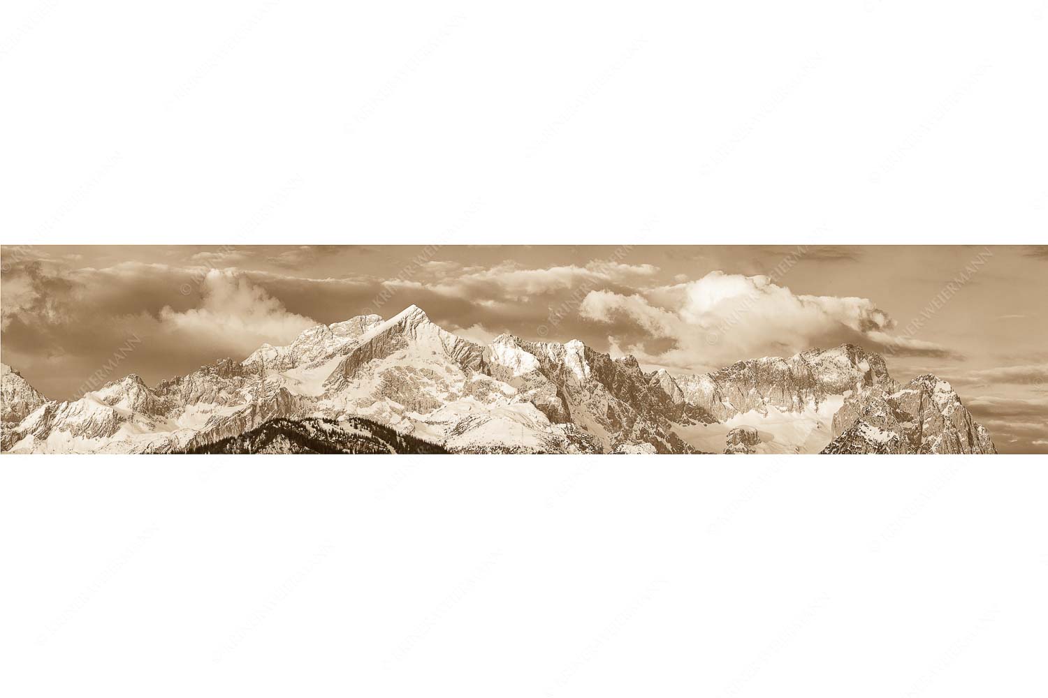 Klassikerkette – Seitenverhältnis 5:1 — Alpspitze Zugspitze und Waxenstein Blick auf Zugspitzmassiv mit Alpspitze, Zugspitze und Waxenstein