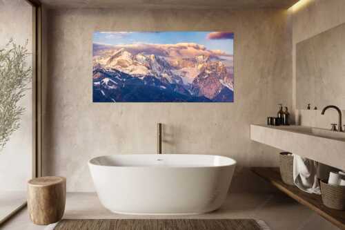 Blick auf Zugspitzmassiv mit Alpspitze, Zugspitze und Waxenstein - Klassikerkette - Größe ca. 180x90cm, Seitenverhältnis 2:1 - Alpspitze Zugspitze und Waxenstein - weitere Infos unter https://www.kriner-weiermann.de