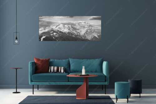 Blick auf Zugspitzmassiv mit Alpspitze, Zugspitze und Waxenstein - Klassikerkette - Größe ca. 175x70cm, Seitenverhältnis 2,5:1 - Alpspitze Zugspitze und Waxenstein - weitere Infos unter https://www.kriner-weiermann.de