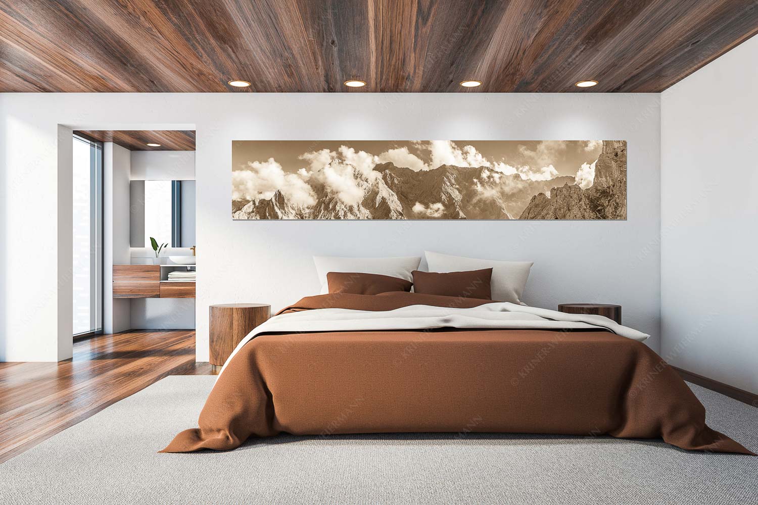 Bergsteiger blick übers Höllental zum Jubiläumsgrat und Alpspitze - Kleiner Mensch - Größe ca. 300x60cm, Seitenverhältnis 5:1 - Bergsteiger mit Alpspitze und Jubiläumsgrat - weitere Infos unter https://www.kriner-weiermann.de