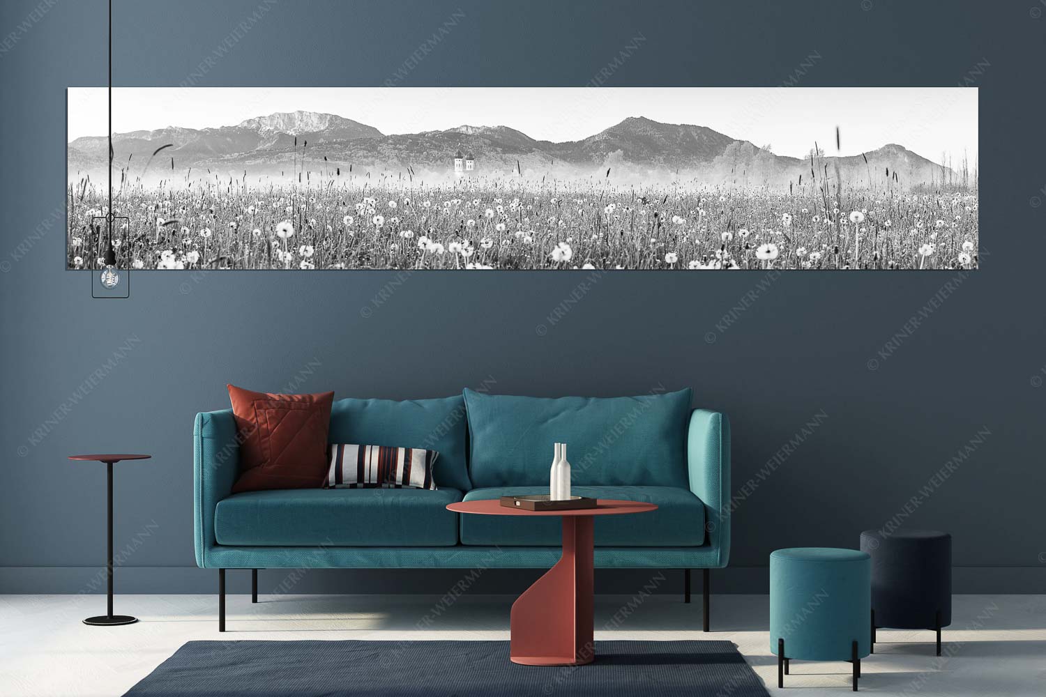 Klosters Vorgarten – Größe ca. 350x70cm, Seitenverhältnis 5:1 — Löwenzahn Benediktbeuern Benediktenwand Kloster Benediktbeuern mit Benediktenwand im Hintergrund - Klosters Vorgarten - Größe ca. 350x70cm, Seitenverhältnis 5:1 - Löwenzahn Benediktbeuern Benediktenwand - weitere Infos unter https://www.kriner-weiermann.de