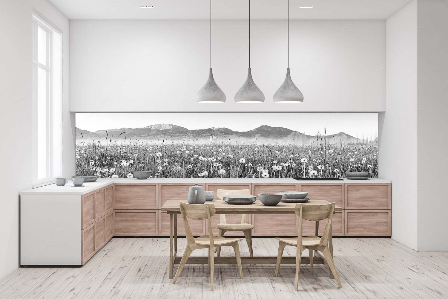 Kloster Benediktbeuern mit Benediktenwand im Hintergrund - Klosters Vorgarten - Größe ca. 400x100cm, Seitenverhältnis 4: - Löwenzahn Benediktbeuern Benediktenwand - weitere Infos unter https://www.kriner-weiermann.de