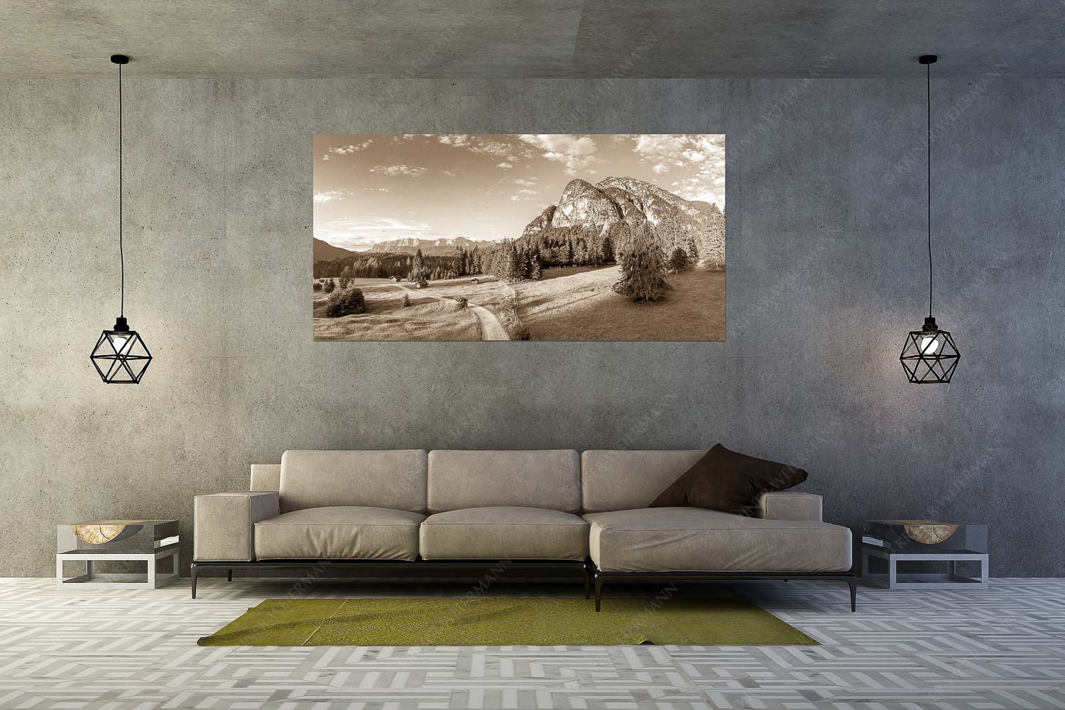 Königsstand – Größe ca. 200x100cm, Seitenverhältnis 2:1 — Heustadel Kramer und Wetterstein Blick über Reschbergwiesen zum Königsstand und Wettersteingebirge - Königsstand - Größe ca. 200x100cm, Seitenverhältnis 2:1 - Heustadel Kramer und Wetterstein - weitere Infos unter https://www.kriner-weiermann.de