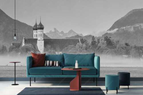 Morgenstimmung am Kloster in Benediktbeuern mit Blick auf die Arnspitzen - Kontemplation - Größe ca. 400x200cm, Seitenverhältnis 2:1 - Kloster Benediktbeuern - weitere Infos unter https://www.kriner-weiermann.de