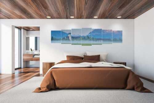 Morgenstimmung am Kloster in Benediktbeuern mit Blick auf die Arnspitzen - Kontemplation - 7er Split, Größe ca. 300x75cm, Seitenverhältnis 4:1 - Kloster Benediktbeuern - weitere Infos unter https://www.kriner-weiermann.de