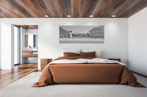 Morgenstimmung am Kloster in Benediktbeuern mit Blick auf die Arnspitzen - Kontemplation - Größe ca. 200x80cm, Seitenverhältnis 2,5:1 - Kloster Benediktbeuern - weitere Infos unter https://www.kriner-weiermann.de