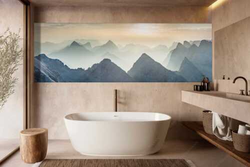 Blick über Moserkarspitze und Lalidererspitze in den Sonnenaufgang - Konturen - Größe ca. 300x100cm, Seitenverhältnis 3:1 - Silhouetten im Karwendel - weitere Infos unter https://www.kriner-weiermann.de