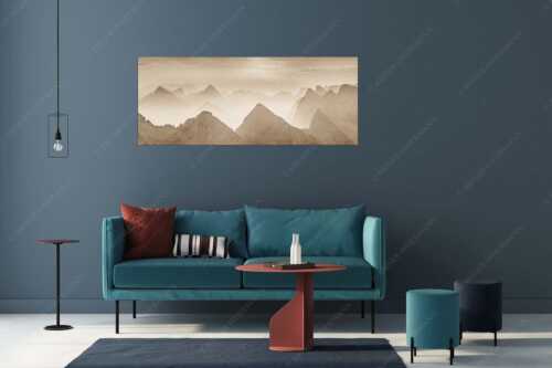 Blick über Moserkarspitze und Lalidererspitze in den Sonnenaufgang - Konturen - Größe ca. 175x70cm, Seitenverhältnis 2,5:1 - Silhouetten im Karwendel - weitere Infos unter https://www.kriner-weiermann.de