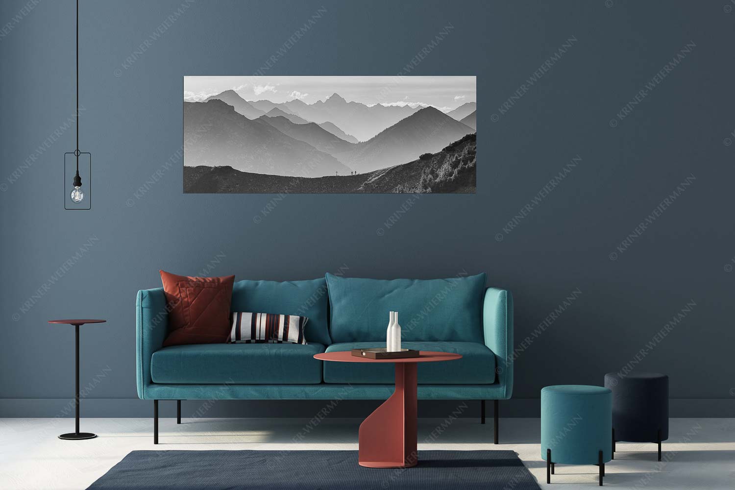 Kraftort II – Größe ca. 175x70cm, Seitenverhältnis 2,5:1 — Wanderung mit Panorama Eine Wanderung im Estergebirge mit Blick über Ammergebirge zu den Allgäuer Alpen - Kraftort II - Größe ca. 175x70cm, Seitenverhältnis 2,5:1 - Wanderung mit Panorama - weitere Infos unter https://www.kriner-weiermann.de