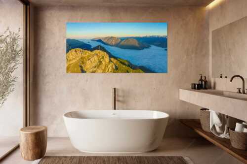 Blick über Kramer und Nebelmeer im Loisachtal - Kramer über Nebelmeer - Größe ca. 180x90cm, Seitenverhältnis 2:1 - Loisachtal im Nebel - weitere Infos unter https://www.kriner-weiermann.de