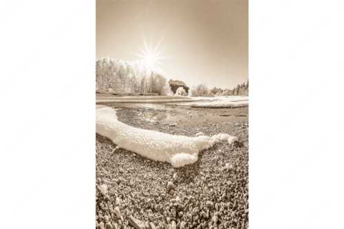 Isar miit Karwendel und Arnspitzen - Kristallteppich - Seitenverhältnis 2:3 - Schnee an der Isar - weitere Infos unter https://www.kriner-weiermann.de