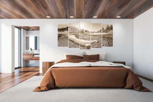 Isar miit Karwendel und Arnspitzen - Kristallteppich - 5er Split, Größe ca. 200x100cm, Seitenverhältnis 2:1 - Schnee an der Isar - weitere Infos unter https://www.kriner-weiermann.de