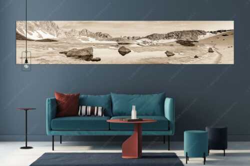 Morgens im Soierngebirge mit Blick zur Schöttlkarspitze - Lach mal wieder - Größe ca. 350x70cm, Seitenverhältnis 5:1 - Soiernlache mit Schöttlkarspitze - weitere Infos unter https://www.kriner-weiermann.de