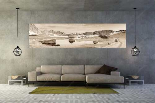Morgens im Soierngebirge mit Blick zur Schöttlkarspitze - Lach mal wieder - Größe ca. 320x80cm, Seitenverhältnis 4:1 - Soiernlache mit Schöttlkarspitze - weitere Infos unter https://www.kriner-weiermann.de
