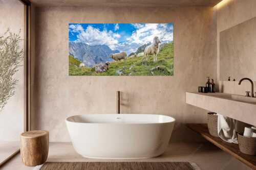 Bergschafe auf Herbstweide am Stuiben im Wettersteingebirge - Letzte Hochweide - Größe ca. 180x90cm, Seitenverhältnis 2:1 - Bergschafe am Stuiben im Wetterstein - weitere Infos unter https://www.kriner-weiermann.de
