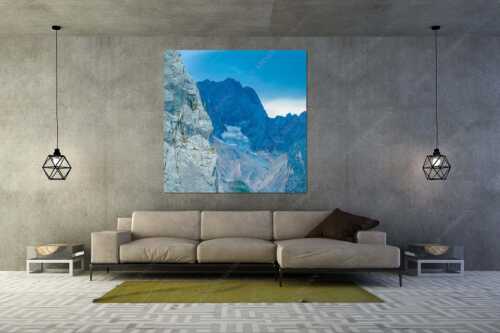 Klettern am Höllentorkopf mit Höllental und Zugspitze im Hintergrund - Letzte Seillänge - Größe ca. 160x160cm, Seitenverhältnis 1:1 - Klettern am Höllentorkopf im Wetterstein - weitere Infos unter https://www.kriner-weiermann.de