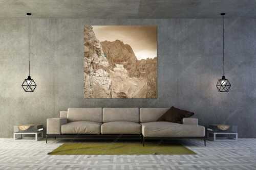 Klettern am Höllentorkopf mit Höllental und Zugspitze im Hintergrund - Letzte Seillänge - Größe ca. 160x160cm, Seitenverhältnis 1:1 - Klettern am Höllentorkopf im Wetterstein - weitere Infos unter https://www.kriner-weiermann.de