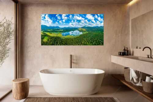 Blick über den Barmsee ins Wettersteingebirge - Lieblingssee II - Größe ca. 180x90cm, Seitenverhältnis 2:1 - Luftaufnahme Barmsee mit Wetterstein - weitere Infos unter https://www.kriner-weiermann.de