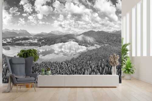 Blick über den Barmsee ins Wettersteingebirge - Lieblingssee II - Größe ca. 300x200cm, Seitenverhältnis 3:2 - Luftaufnahme Barmsee mit Wetterstein - weitere Infos unter https://www.kriner-weiermann.de
