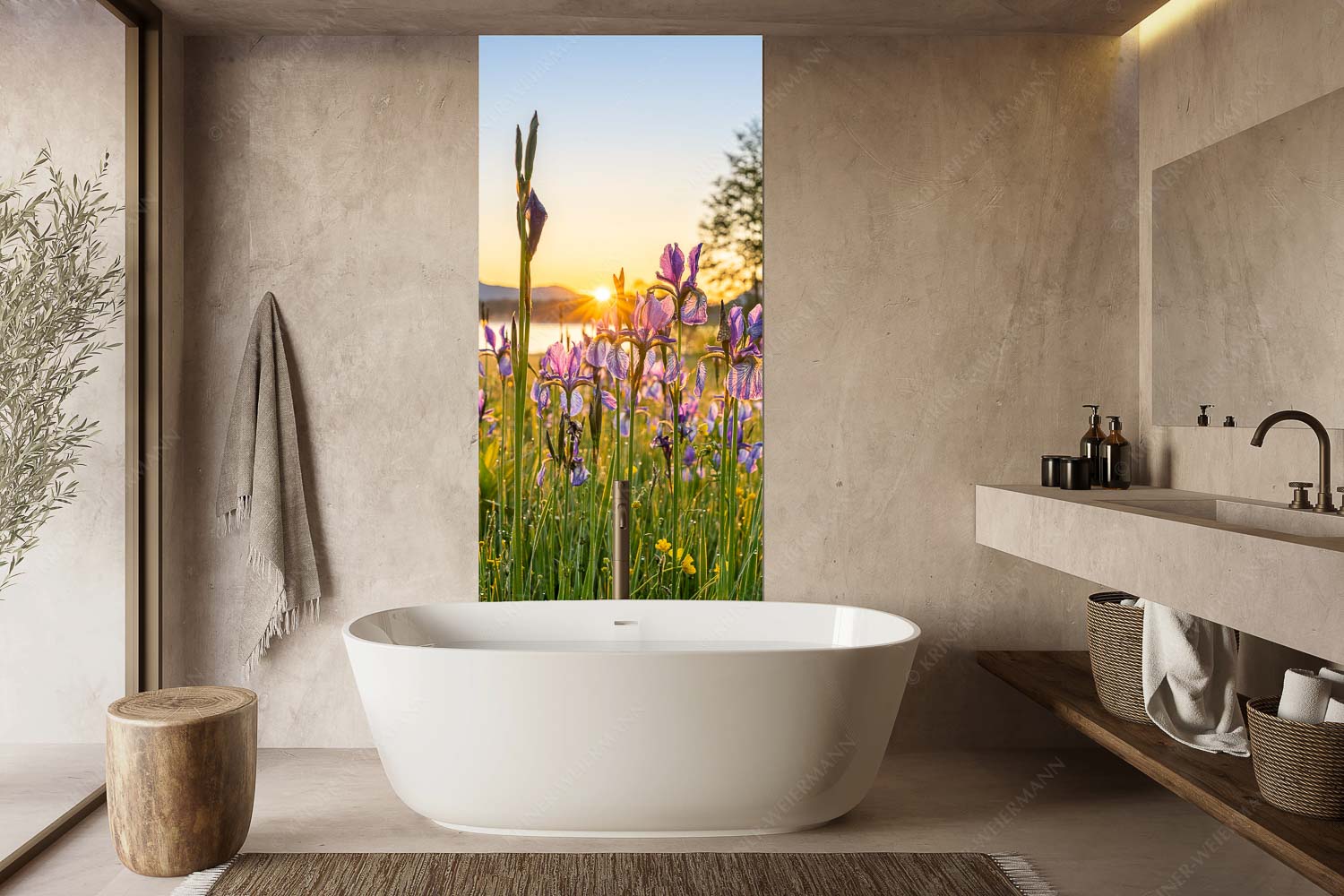 Lila – Größe ca. 100x200cm, Seitenverhältnis 1:2 — Schwertlilien Schwertlilien im Sonnenaufgang - Lila - Größe ca. 100x200cm, Seitenverhältnis 1:2 - Schwertlilien - weitere Infos unter https://www.kriner-weiermann.de